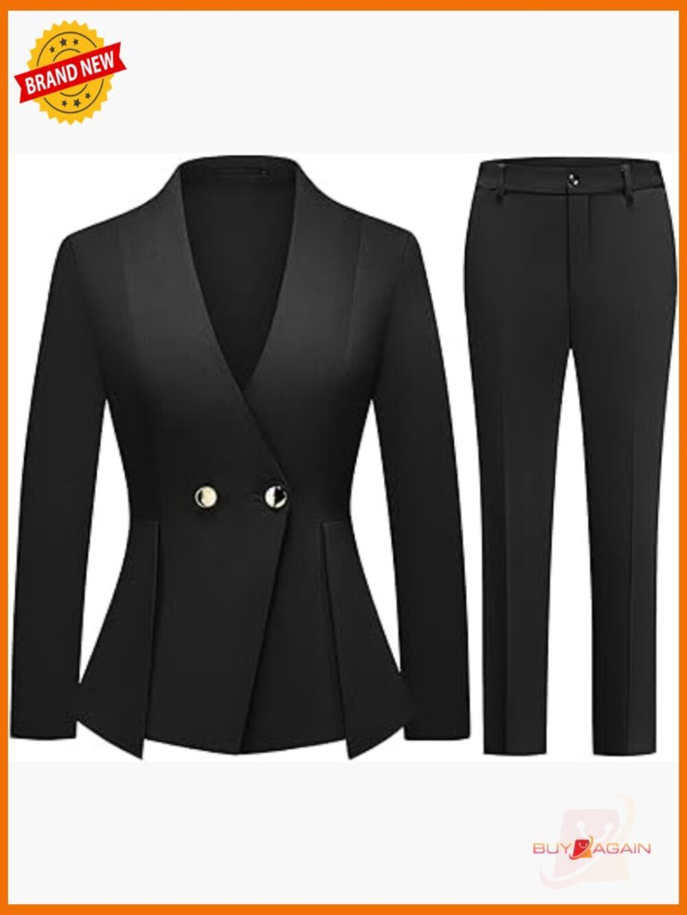 Women's 2 Piece Collarless Blazer and Pants Set Pant Suit Office Wear